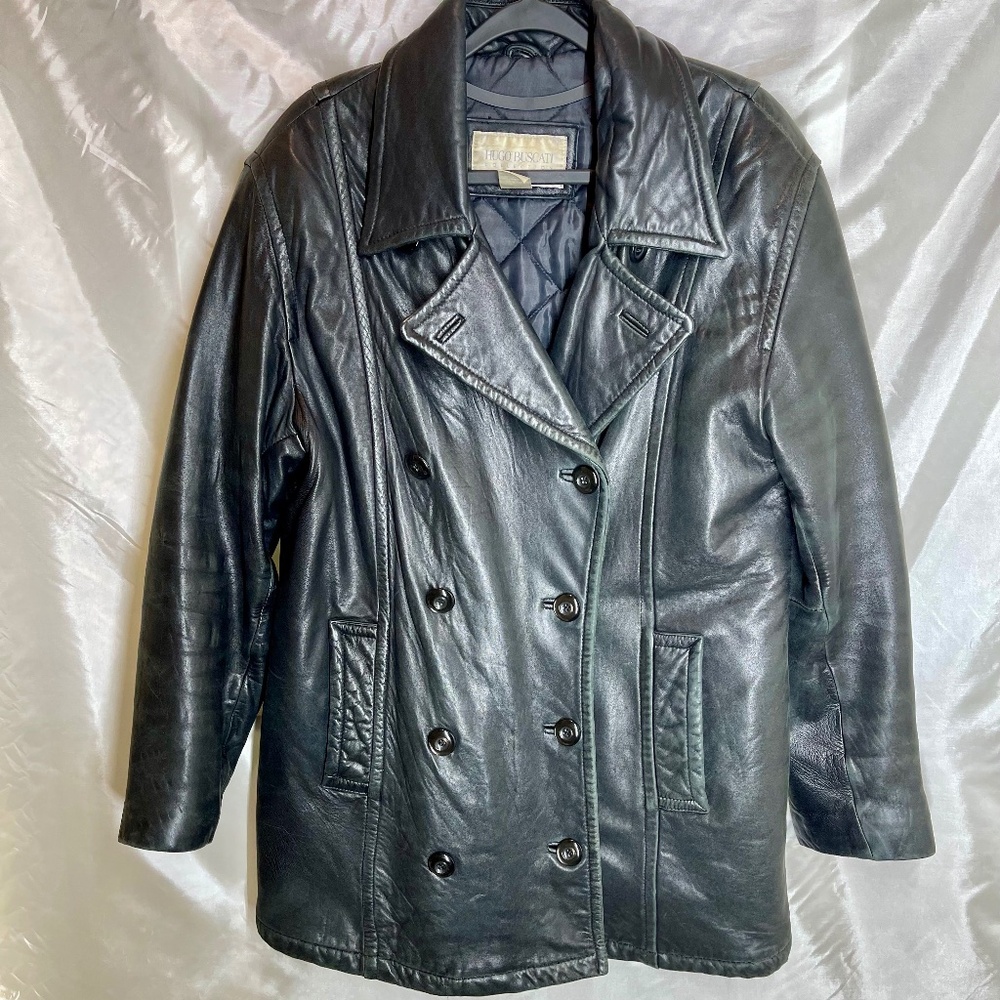 Hugo Buscati Genuine Leather Double Breasted Peacoat L